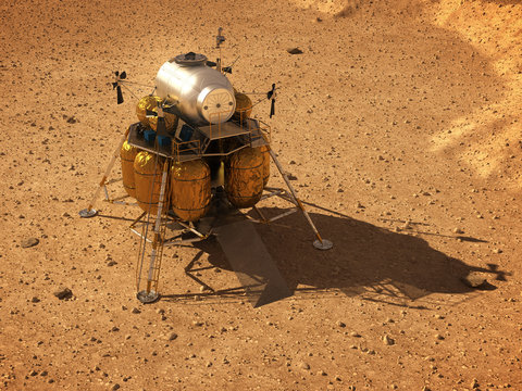 Descent Module On Surface Of Planet Mars