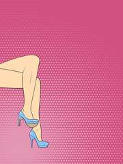 Beautiful female feet in high heels. Pop art vector illustration