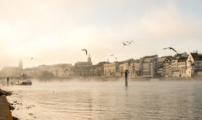Basel, view at the River Rhein in first morning hours