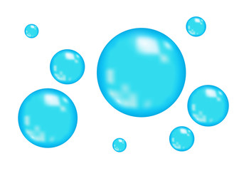 Sparkling oxygen or water blue  bubbles on white  background.