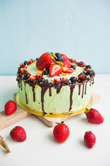 Cake with berries and chocolate