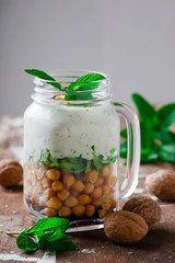 minty yogurt parfaits in the jar.style rustic.