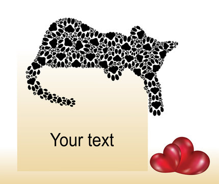 Silhouettes of cats with hearts. Valentine day's card