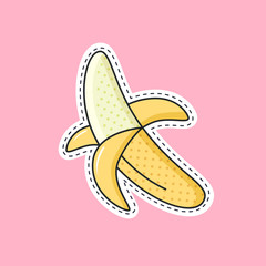 Banana. Stickers in comics style 80s-90s comic style. Decoration for patches, prints for clothes, emblems. Vector illustration.