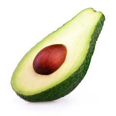 Ripe half avocado standing isolated on white background