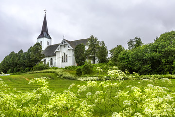 Fototapeta na wymiar Sortland Church in Sortland in Nordland county, Norway