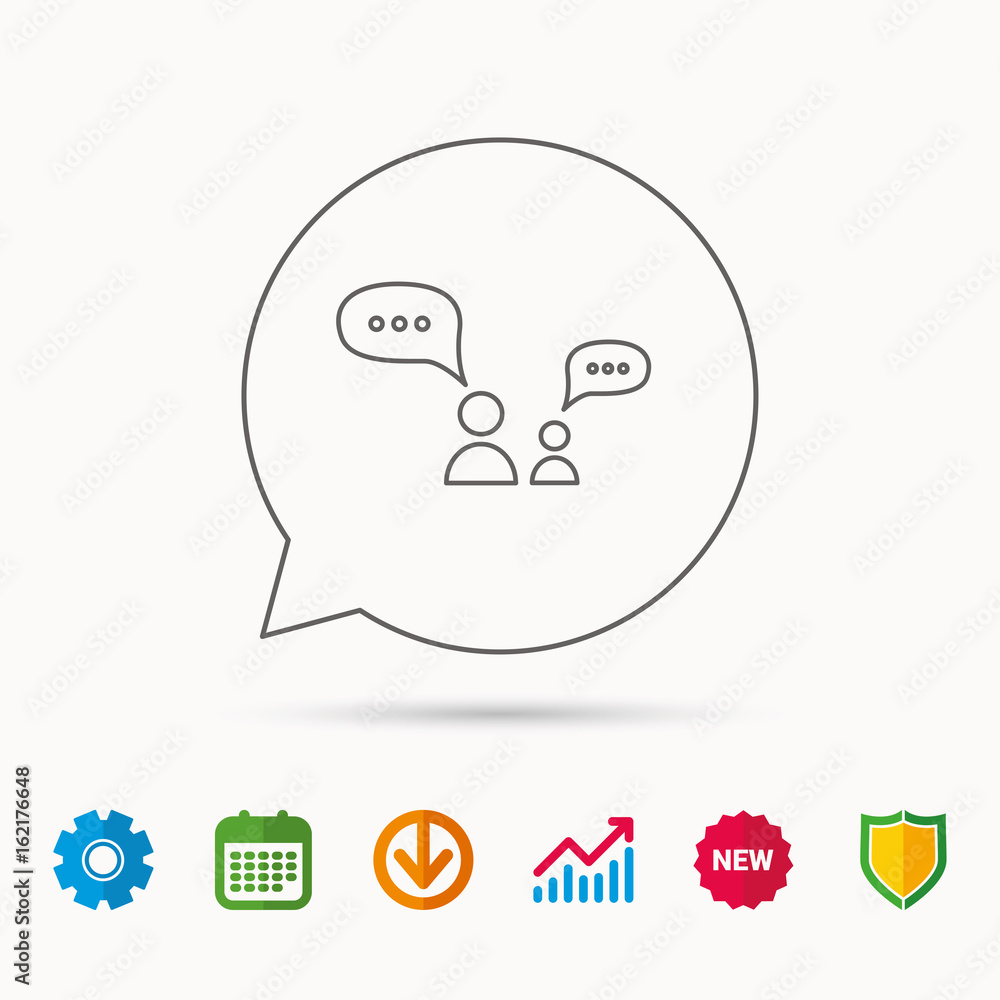 Poster dialog icon. chat speech bubbles sign. discussion messages symbol. calendar, graph chart and cogwhee