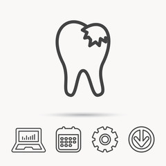 Dental fillings icon. Tooth restoration sign. Notebook, Calendar and Cogwheel signs. Download arrow web icon. Vector