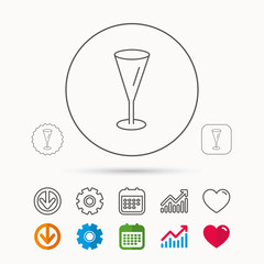 Champagne glass icon. Goblet sign. Alcohol drink symbol. Calendar, Graph chart and Cogwheel signs. Download and Heart love linear web icons. Vector