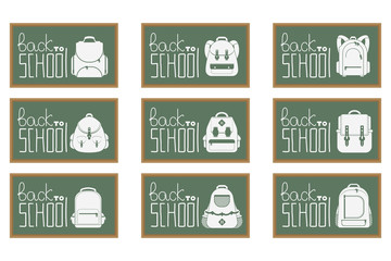 Set chalk lettering back to school with pink bag school on board school