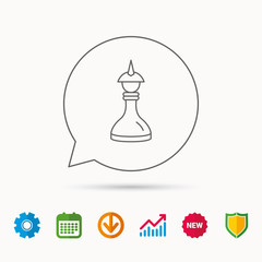 Strategy icon. Chess queen or king sign. Mind game symbol. Calendar, Graph chart and Cogwheel signs. Download and Shield web icons. Vector