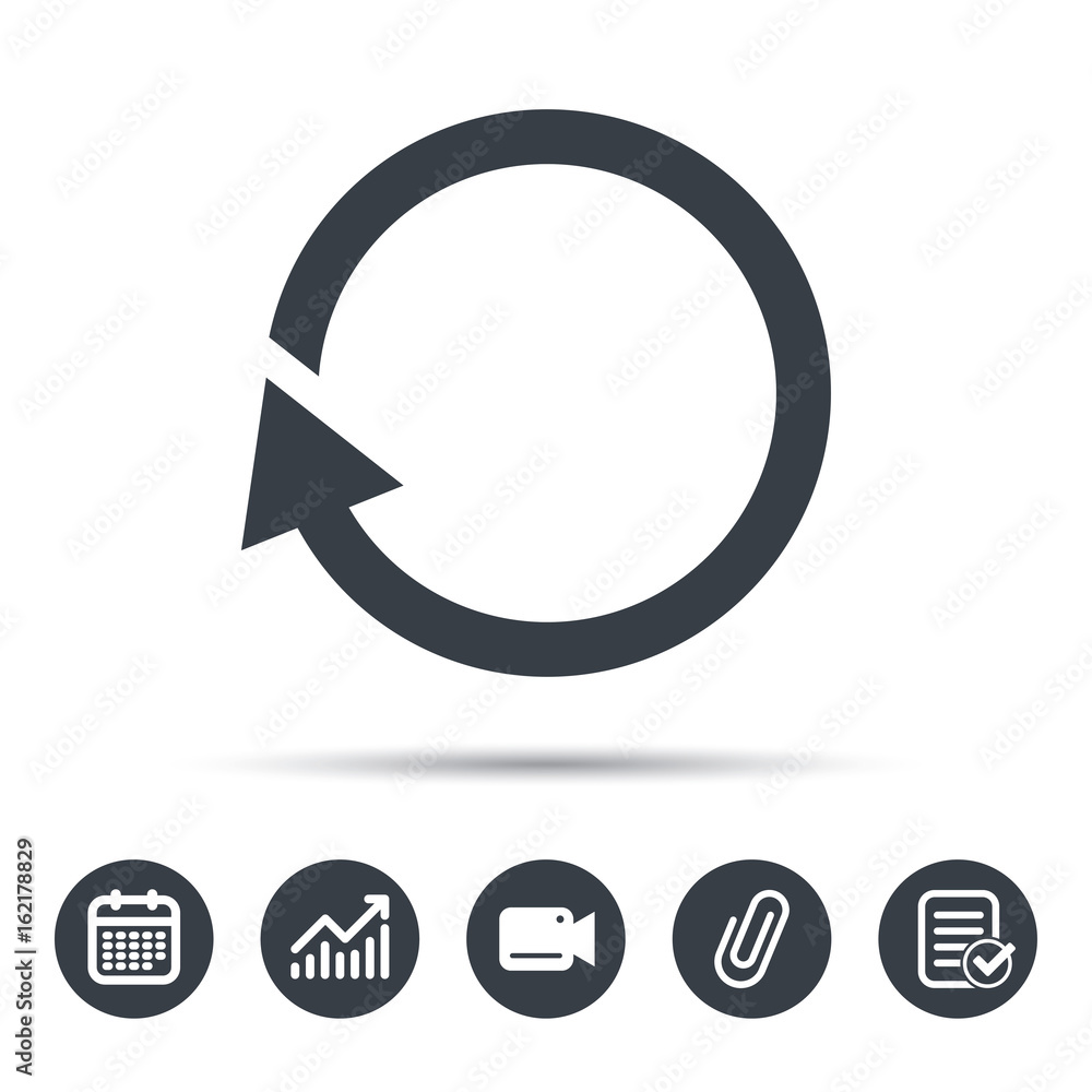 Poster update icon. refresh or repeat symbol. calendar, chart and checklist signs. video camera and attach 