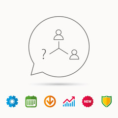 Vacancy or hire job icon. Teamwork sign. Question mark symbol. Calendar, Graph chart and Cogwheel signs. Download and Shield web icons. Vector