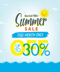 Summer Sale set V.3 30 percent blue heading design for banner or poster. Sale and Discounts Concept. Vector illustration.