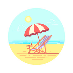 Fototapeta na wymiar Beach chaise longue with umbrella vector flat illustration.