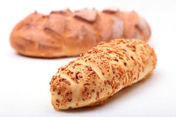 Assorted Fresh homemade bread on white background. Selective focus