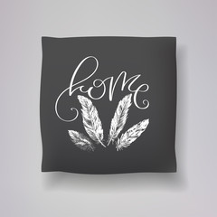 Realistic 3d throw pillow models with lettering print. Apartment interior design elements. Vector cushions collection.