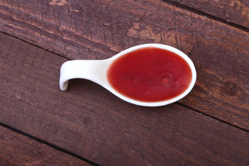 Homemade Organic Red Cranberry Sauce in ceramic saucepan