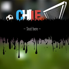 Grunge banner and word Chile with a soccer ball and gate