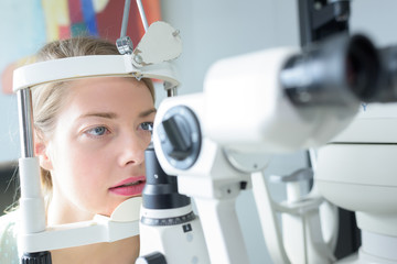 eye examination at the slit lamp