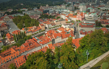 Fototapeta na wymiar Aerial view over castle and Ljubljana in Slovenia