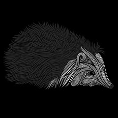 Silhouette of vector hedgehog from patterns on a black background