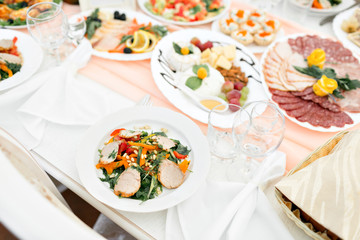 fresh salads on holiday table.