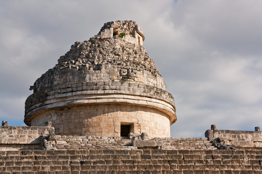 Maya observatory detail in Chichenitza, Yucatan, Mexico