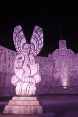 Flag monument iluminated, detail in Merida Yucatan Mexico