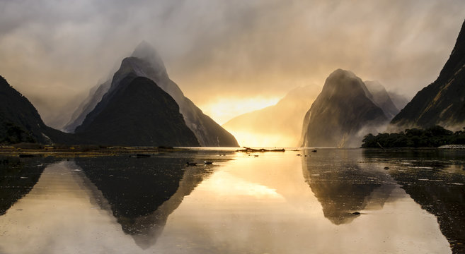 Milford Sound at sunset, South Island, New Zealand