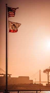 Flowing Flags in during sunset hour