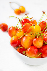 Cherry isolated on white background. Agriculture. Close-up. Top view