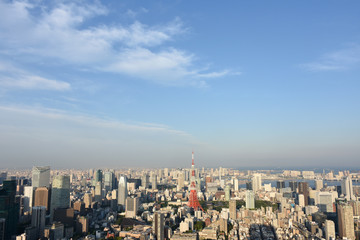 Fototapeta na wymiar 青空と雲・日本の東京都市景観（江東区や港区方面などを望む）