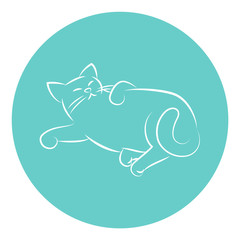 Line Art Vector Illustration of A Happy House Cat Laying Down