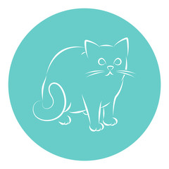 Line Art Vector Illustration of A House Cat Sitting Down