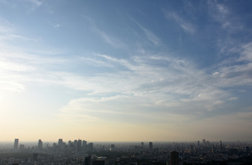 Fototapeta na wymiar 青空と雲・日本の東京都市景観（新宿や池袋方面を望む）