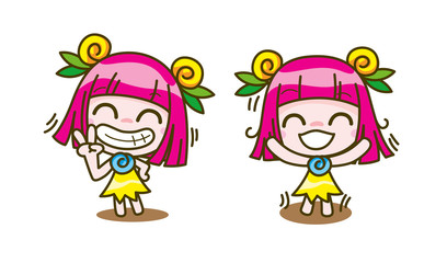 girl kids cartoon collection Vector illustration