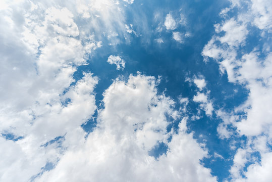Vertical skyscape of blue sky background with clouds