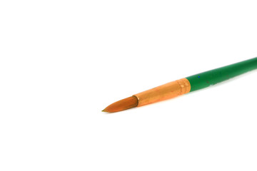 Paint art dirty brushe green handle on white background