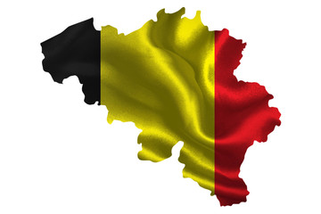 Map of Belgium with national flag on fabric surface