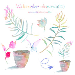 Watercolor flowers and colorful gemstones