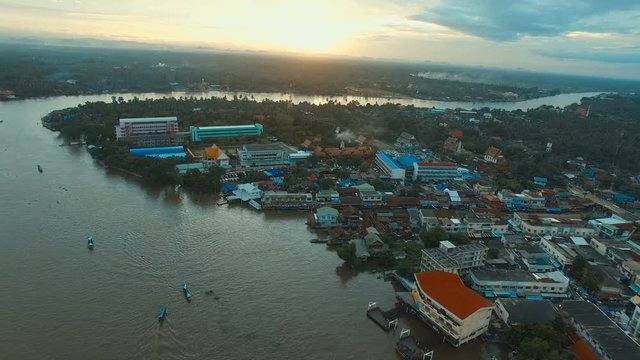 aerial view of mae klong river and amphawa canal in samut songkarm most popular traveling destination in thailand