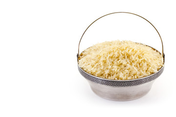 Rice in a bowl on a white background