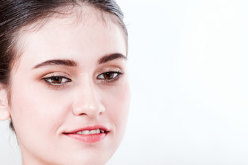 Fototapeta premium Beautiful face of woman on white background