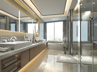 3d rendering modern classic bathroom with luxury tile decor