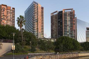 Apartment buildings at Pyrmont in Sydney, Australia. Apartment blocks Sydney, Australia