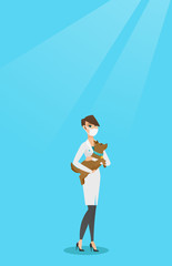 Veterinarian with dog in hands vector illustration