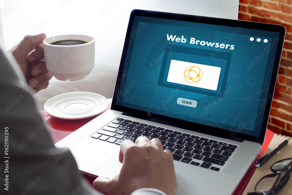 Poster browser http man use computer web browsers online networking connection technology digital