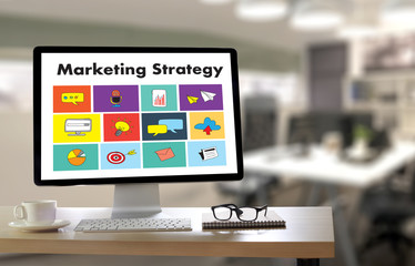 Marketing Strategy technology business man working on laptop computer DIGITAL MARKETING concept