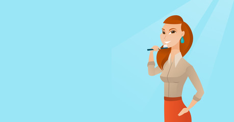 Woman brushing her teeth vector illustration.